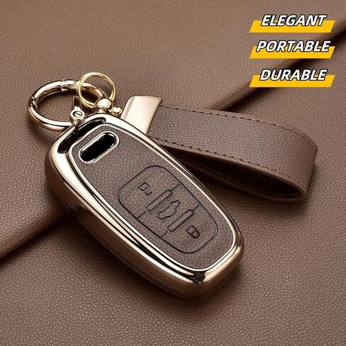 Key Fob Cover for Audi with Key Chain, Upper Leather + Soft TPU Key Cover Shell for Q5 Q7 S3 S4 S5 A4 A5 A6 A7 A8 in Saudi Arabia