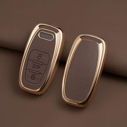 Key Fob Cover for Audi with Key Chain, Upper Leather + Soft TPU Key Cover Shell for Q5 Q7 S3 S4 S5 A4 A5 A6 A7 A8 in Saudi Arabia