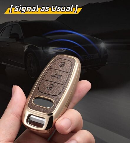 Key Fob Cover for Audi with Key Chain, Upper Leather + Soft TPU Key Cover Shell for Q5 Q7 S3 S4 S5 A4 A5 A6 A7 A8 in Saudi Arabia