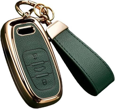 Key Fob Cover for Audi with Key Chain, Upper Leather + Soft TPU Key Cover Shell for Q5 Q7 S3 S4 S5 A4 A5 A6 A7 A8 in Saudi Arabia