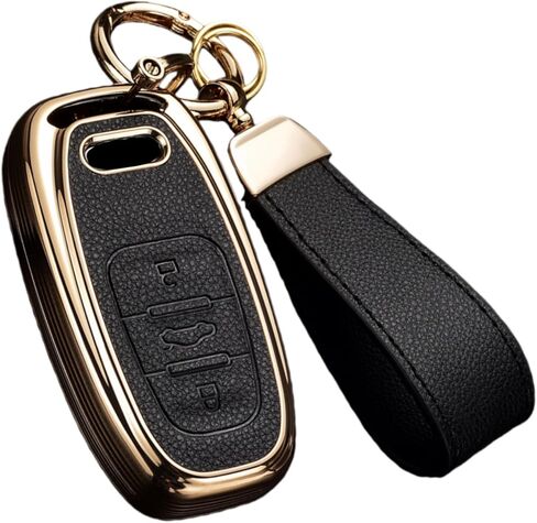 Key Fob Cover for Audi with Key Chain, Upper Leather + Soft TPU Key Cover Shell for Q5 Q7 S3 S4 S5 A4 A5 A6 A7 A8 in Saudi Arabia