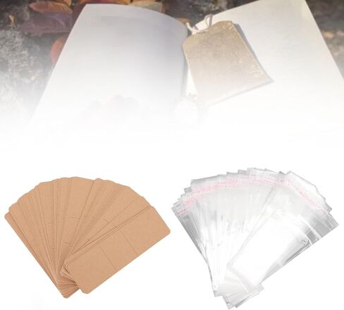 200PCS Set Kraft Bookmark Holder Display Cards with Transparent Self Adhesive Bags for Bookmark Wrapping in Saudi Arabia