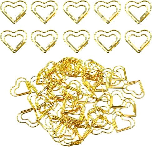 50 قطعة من مشابك الورق الذهبية على شكل قلب - دبابيس ورق صغيرة لطيفة على شكل قلب من الفولاذ المقاوم للصدأ إشارات مرجعية معدنية للوازم المكتبية والمدرسة والحرف اليدوية والديكور، مشابك ورق ذهبية صغيرة in Kuwait