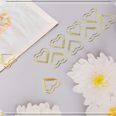 50 قطعة من مشابك الورق الذهبية على شكل قلب - دبابيس ورق صغيرة لطيفة على شكل قلب من الفولاذ المقاوم للصدأ إشارات مرجعية معدنية للوازم المكتبية والمدرسة والحرف اليدوية والديكور، مشابك ورق ذهبية صغيرة in Kuwait