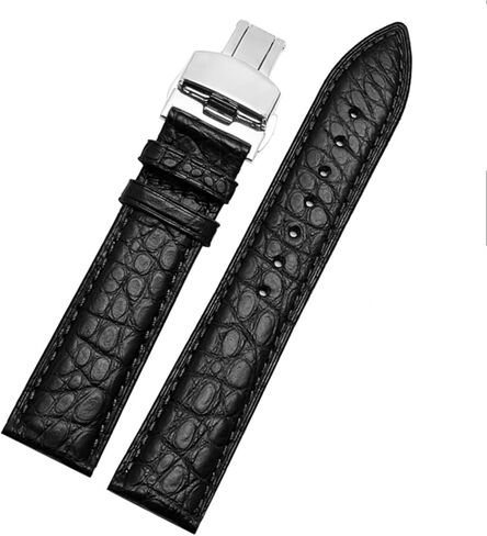 SKM Crocodile Leather watchband for Any Brand Wristband 16 17 18 19mm Straps with Folding Clasp (Color : Black Silver, Size : 18mm) in Saudi Arabia
