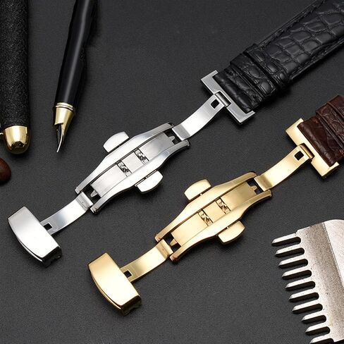 SKM Crocodile Leather watchband for Any Brand Wristband 16 17 18 19mm Straps with Folding Clasp (Color : Black Silver, Size : 18mm) in Saudi Arabia