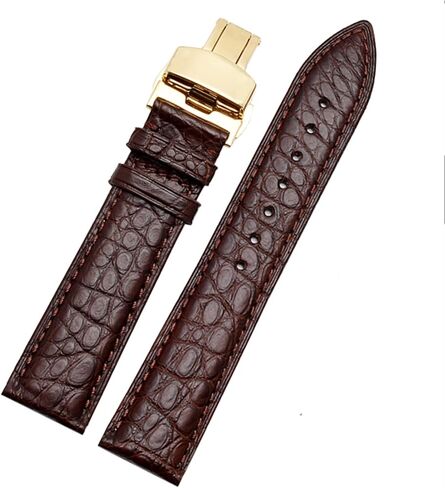 SKM Crocodile Leather watchband for Any Brand Wristband 16 17 18 19mm Straps with Folding Clasp (Color : Black Silver, Size : 18mm) in Kuwait