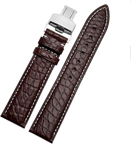 SKM Crocodile Leather watchband for Any Brand Wristband 16 17 18 19mm Straps with Folding Clasp (Color : Black Silver, Size : 18mm) in Saudi Arabia
