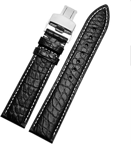 SKM Crocodile Leather watchband for Any Brand Wristband 16 17 18 19mm Straps with Folding Clasp (Color : Black Silver, Size : 18mm) in Saudi Arabia