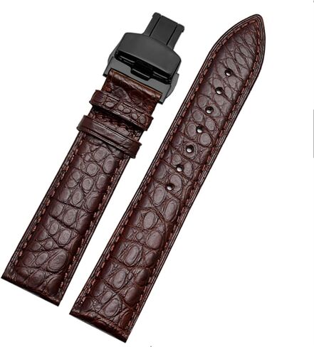 SKM Crocodile Leather watchband for Any Brand Wristband 16 17 18 19mm Straps with Folding Clasp (Color : Black Silver, Size : 18mm) in Saudi Arabia