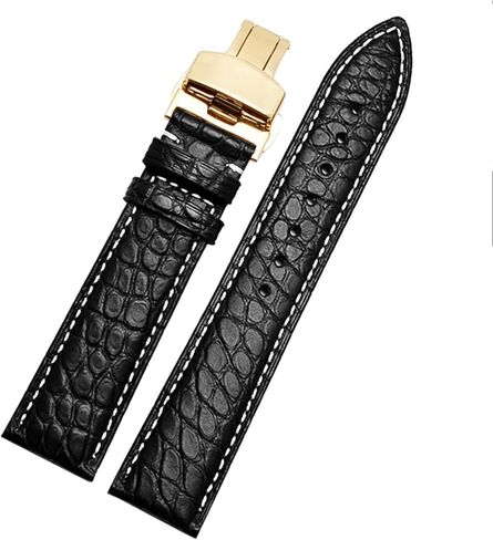 SKM Crocodile Leather watchband for Any Brand Wristband 16 17 18 19mm Straps with Folding Clasp (Color : Black Silver, Size : 18mm) in Saudi Arabia