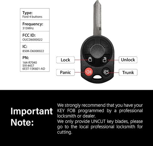 Replacement for 2009 2010 2011 2012 Ford Edge Escape Lincoln Navigator Zephyr Mazda Tribute Mercury Mariner Milan Key Fob Remote Control OUCD6000022 4 Buttons 315MHz in Saudi Arabia
