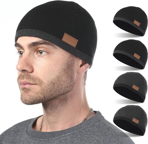 مجموعة من 4 قبعات شتوية للجنسين قبعات متماسكة دافئة للجري والتزلج وركوب الدراجات (قطعتان باللون الأسود + قطعتان باللون الرمادي الداكن) in Kuwait