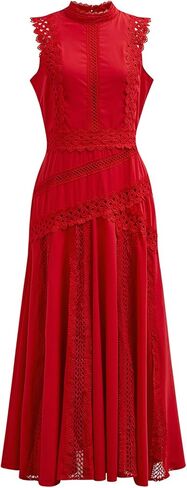 CHICWISH Women Lace Panelled Sleeveless Cotton Dress Fitted A-Line Flowy Elegant Spring Summer Holiday Long Dress in Saudi Arabia