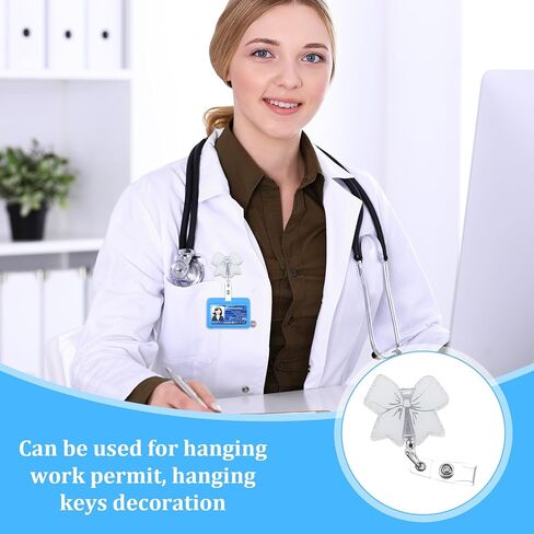 بكرة شارة الممرضة - حامل شارات ممرضة أكريليك أبيض قابل للسحب على شكل فيونكة لطيفة للطب والمعلمين والمكتب (3.74 × 2.1 بوصة، سلك 25 بوصة) in Saudi Arabia