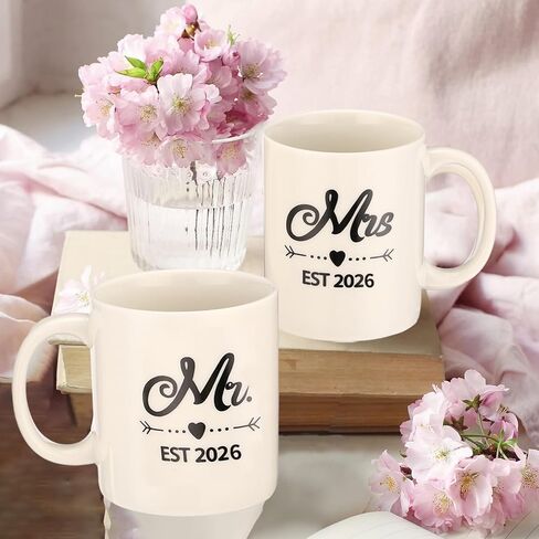 Mr and Mrs Est 2024 Mug and Apron Set, Wedding Engagement Anniversary Bridal Shower Gifts for Couple Mr and Mrs Smith Bride Groom Husband Wife Newlyweds Gifts. in Saudi Arabia