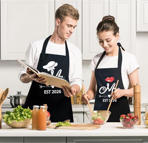 Mr and Mrs Est 2024 Mug and Apron Set, Wedding Engagement Anniversary Bridal Shower Gifts for Couple Mr and Mrs Smith Bride Groom Husband Wife Newlyweds Gifts. in Saudi Arabia