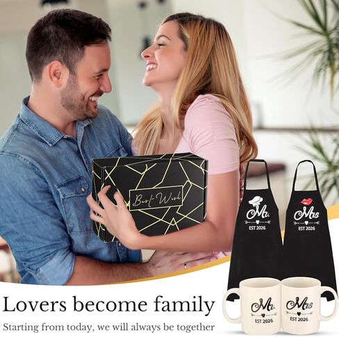 Mr and Mrs Est 2024 Mug and Apron Set, Wedding Engagement Anniversary Bridal Shower Gifts for Couple Mr and Mrs Smith Bride Groom Husband Wife Newlyweds Gifts. in Saudi Arabia