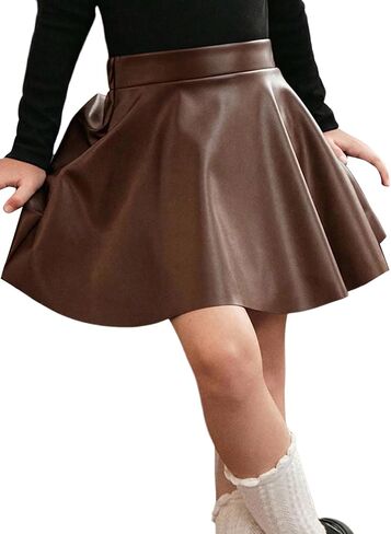 WDIRARA Toddler Girl's PU Leather Flared Mini Skirt High Waisted Skater A Line Skirt in Saudi Arabia