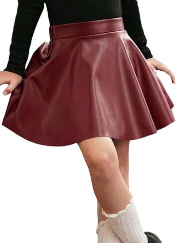 WDIRARA Toddler Girl's PU Leather Flared Mini Skirt High Waisted Skater A Line Skirt in Saudi Arabia