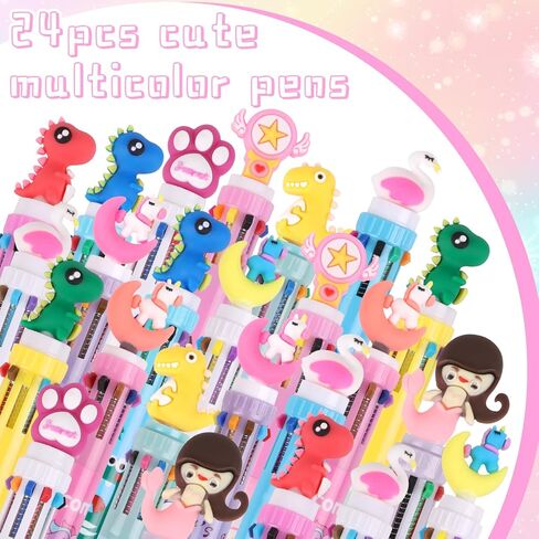 CCINEE 24pcs Multicolor Ballpoint Pen, Cute Retractable Writing Pen Bulk Stationery Rainbow Pens for Coworker Gifts in Saudi Arabia