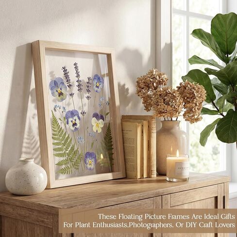 12 Pack Pressed Flower Frames 8x6, Double Clear Acrylic Floating Picture Frame for Botanical Specimen, Wooden Herbarium Display Frame for Wall or Tabletop, DIY Flower Preservation Decor in Kuwait