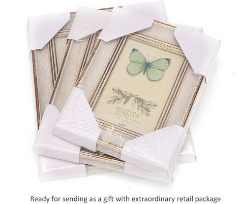 6x8 Inches Vintage Feel Rustic Picture Frame for Tabletop or Wall Hanging with Glass Front (6x8, White) in Kuwait