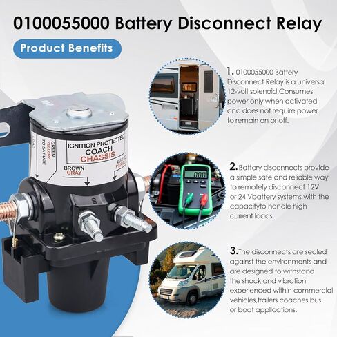 0100055000 Battery Disconnect Relay - 12V 100A Latching Solenoid Plug-in Replacement for Intellitec 01-00055-000, RV Marine Automotive Battery Cut Off Switch in Kuwait