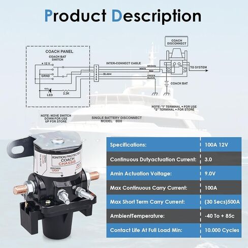 0100055000 Battery Disconnect Relay - 12V 100A Latching Solenoid Plug-in Replacement for Intellitec 01-00055-000, RV Marine Automotive Battery Cut Off Switch in Kuwait