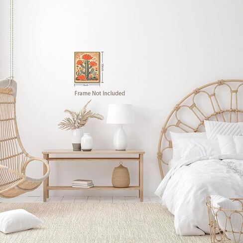 KISSFOX Framed Mexican Canvas Wall Art Cactus Desert Plant Poster Prints Vintage Green Pink Orange Botanical Floral Painting Colorful Southwestern Rustic Picture Decor Living Room Bathroom Bedroom in Kuwait