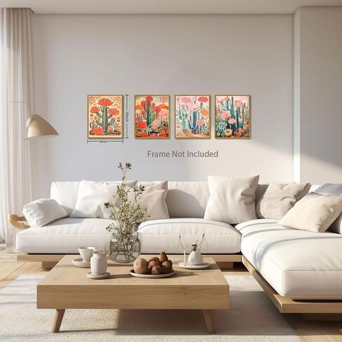 KISSFOX Framed Mexican Canvas Wall Art Cactus Desert Plant Poster Prints Vintage Green Pink Orange Botanical Floral Painting Colorful Southwestern Rustic Picture Decor Living Room Bathroom Bedroom in Kuwait