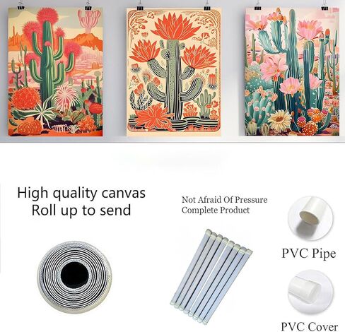 KISSFOX Framed Mexican Canvas Wall Art Cactus Desert Plant Poster Prints Vintage Green Pink Orange Botanical Floral Painting Colorful Southwestern Rustic Picture Decor Living Room Bathroom Bedroom in Kuwait