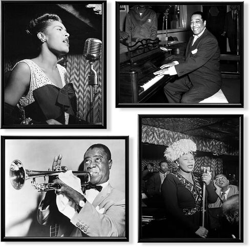 Black History Wall Art Decor - African American Jazz Musicians Pictures - Louis Armstrong Billie Holiday Ella Fitzgerald Duke Ellington - Vintage Famous Jazz Music Poster Print - Gifts Music Classroom in Saudi Arabia