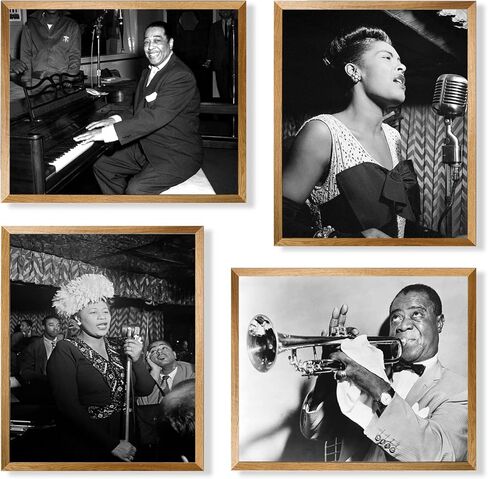 Black History Wall Art Decor - African American Jazz Musicians Pictures - Louis Armstrong Billie Holiday Ella Fitzgerald Duke Ellington - Vintage Famous Jazz Music Poster Print - Gifts Music Classroom in Saudi Arabia