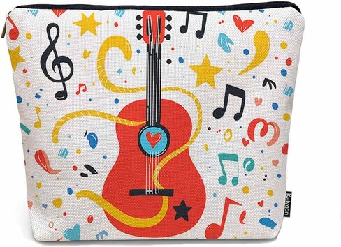 Women Makeup Organizer Bag Guitar Music Notes Musical Instrument Guitar Flax Cosmetic Bag Makeup Bags Toiletry Bag Accessories Organizer Travel Bags For Home Bathroom Office Hotel Gym in Saudi Arabia