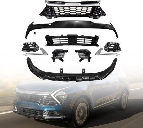 طقم غطاء المصد الأمامي متوافق مع 2023 2024 Kia ​​LX SX SXL X-Line غطاء ممتص الصدمات الهجين 2.5 لتر 1.6 لتر مع الشبكة العلوية والشواية السفلية وأضواء الضباب، مع فتحة خطاف السحب in Kuwait