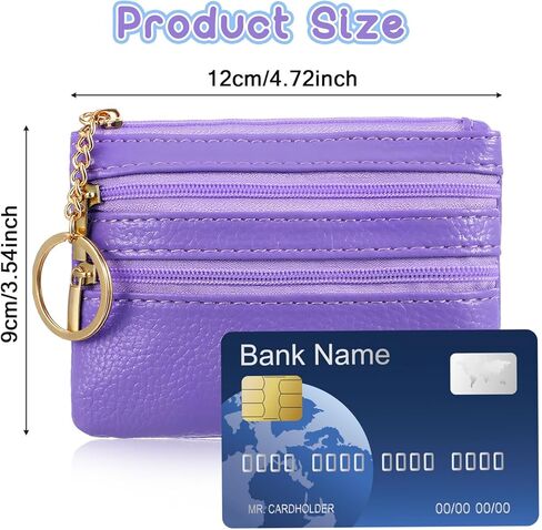 قطعتان من محفظة العملات المعدنية الصغيرة للنساء، محفظة تغيير من جلد البولي يوريثان للعملات المعدنية مع سلسلة مفاتيح، محفظة حامل بطاقات للنساء والرجال هدايا (أسود، أرجواني) in Kuwait