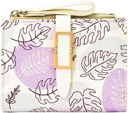 Small Soft Pocket Floral Wallet for Women, Bifold Purse with ID Window, Zipper Coin Pocket, card slots (Leaf green) in Saudi Arabia