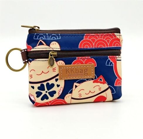 Cartoon Animal Pattern Compact Wallet - Polyester Key Card Holder with Zipper Closure, Ultra-Light Daily Storage Bag(Red Blue) in Saudi Arabia