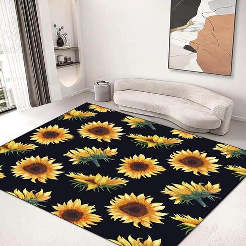 Area Rug 5'x6' Floor Mat Non-Slip Rugs Washable Carpet for Living Room Bedroom Dining Indoor Decor Gift Sunflower in Kuwait