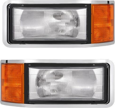 2 Pack Headlight Set Compatible with 1990-2006 Mack CH600 CH612 CH613 CL600 CL700 Clear Amber Lens, Includes Bulbs & Bezels Replace for 8885501, 25163253, 25154252, MK2503100 in Kuwait