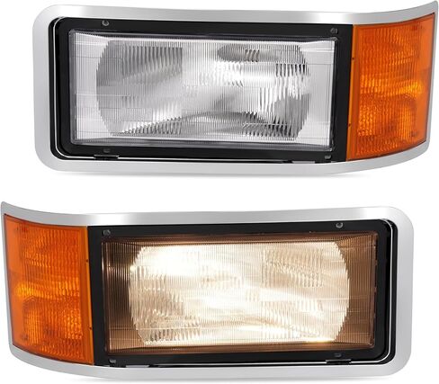 2 Pack Headlight Set Compatible with 1990-2006 Mack CH600 CH612 CH613 CL600 CL700 Clear Amber Lens, Includes Bulbs & Bezels Replace for 8885501, 25163253, 25154252, MK2503100 in Kuwait