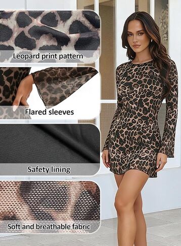 فستان نسائي قصير بطباعة Bodycon فستان قصير بأكمام جرس شبكي للحفلات، فستان للخروجات الليلية بطبعة Y2K in Kuwait