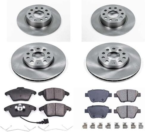 طقم فرامل أمامية وخلفية PowerStop لسيارة Volkswagen Beetle 2012 |Golf 2010-14 |Jetta 2010-14 - استبدال دوارات الأقراص ووسادات الفرامل السيراميكية، KOE5747 in Saudi Arabia
