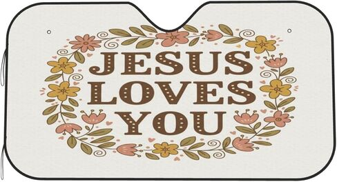 KiuLoam Car Windshield Sun Shade,Jesus Loves You Christian Monogram UV Protection Foldable Auto Sunshade for Car Prevent Your Car from Sun Heat & Glare Keep Vehicle Cool (55 x 30 Inch) in Kuwait