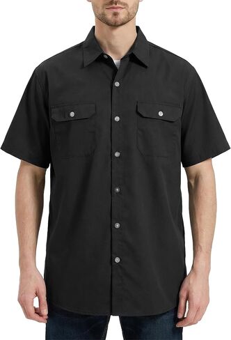 Mens Work Shirt Short Sleeve Durable Button Down Utility Shirts with Two Chest Pockets Wrinkle-Resistant in Saudi Arabia