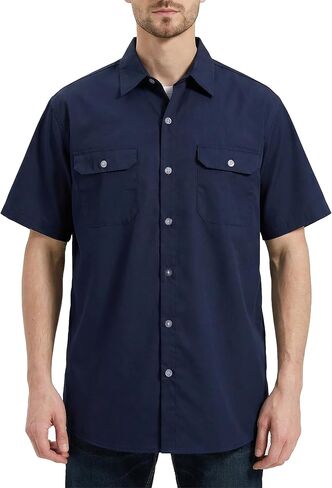 Mens Work Shirt Short Sleeve Durable Button Down Utility Shirts with Two Chest Pockets Wrinkle-Resistant in Saudi Arabia