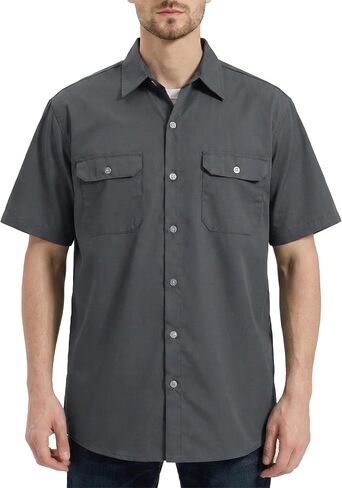 Mens Work Shirt Short Sleeve Durable Button Down Utility Shirts with Two Chest Pockets Wrinkle-Resistant in Saudi Arabia