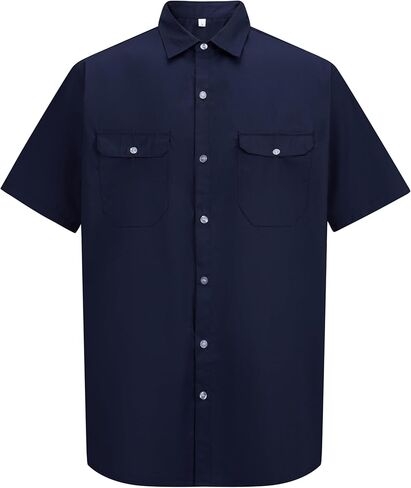 Mens Work Shirt Short Sleeve Durable Button Down Utility Shirts with Two Chest Pockets Wrinkle-Resistant in Saudi Arabia