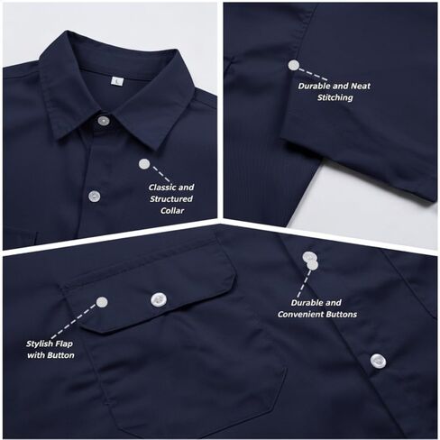 Mens Work Shirt Short Sleeve Durable Button Down Utility Shirts with Two Chest Pockets Wrinkle-Resistant in Saudi Arabia